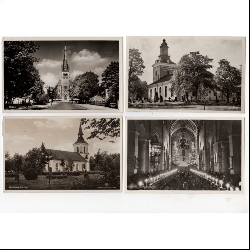 Kyrkor - parti med 4 äldre vykort