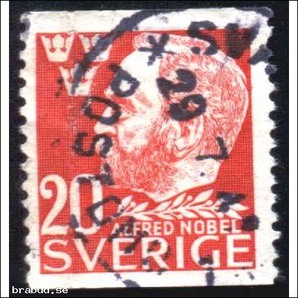 Facit #372A Alfred Nobel, 20öre röd POSTOMB1